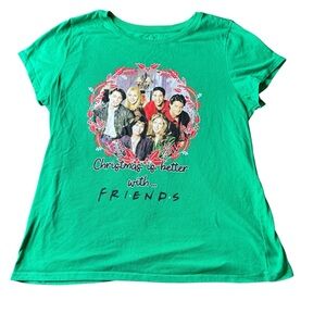 FRIENDS Women’s sz Large Green Short Sleeve Christmas Graphic Tee Shirt